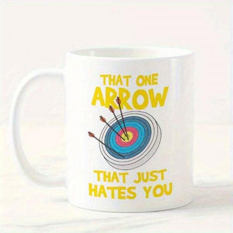 Tailorly White Ceramic 11 oz Mug - That One Arrow That Just Hates You Colorful Concentric Scoring Rings With Several Sharp Pointed Arrows Target