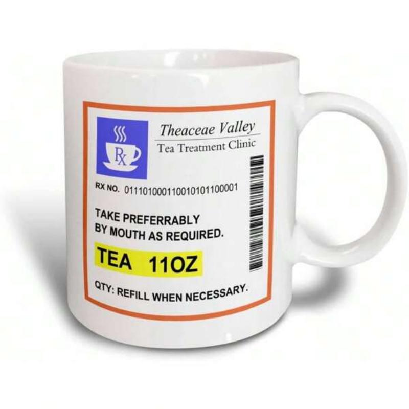 Tailorly White Ceramic 11 oz Mug - Theaceae Valley Tea Treatment Clinic Take Preferably By Mouth As Required Tea Qty Refill When Necessary Funny Medical