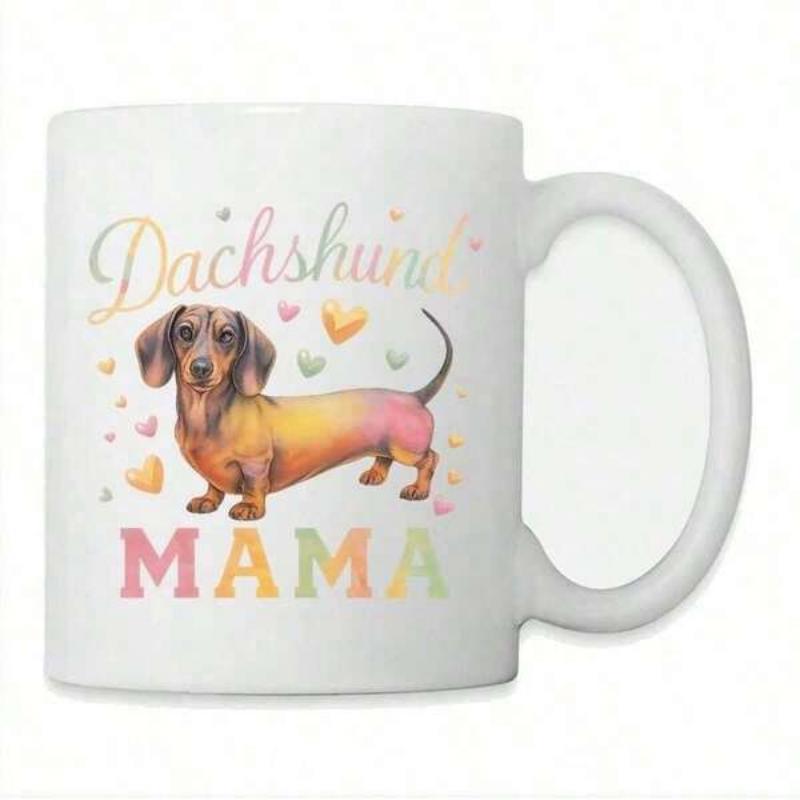 Tailorly White Ceramic 11 oz Mug - Dachshund Mama Colorful Gradient Rainbow Body Surrounded By Soft Glowing Heart Dachshund