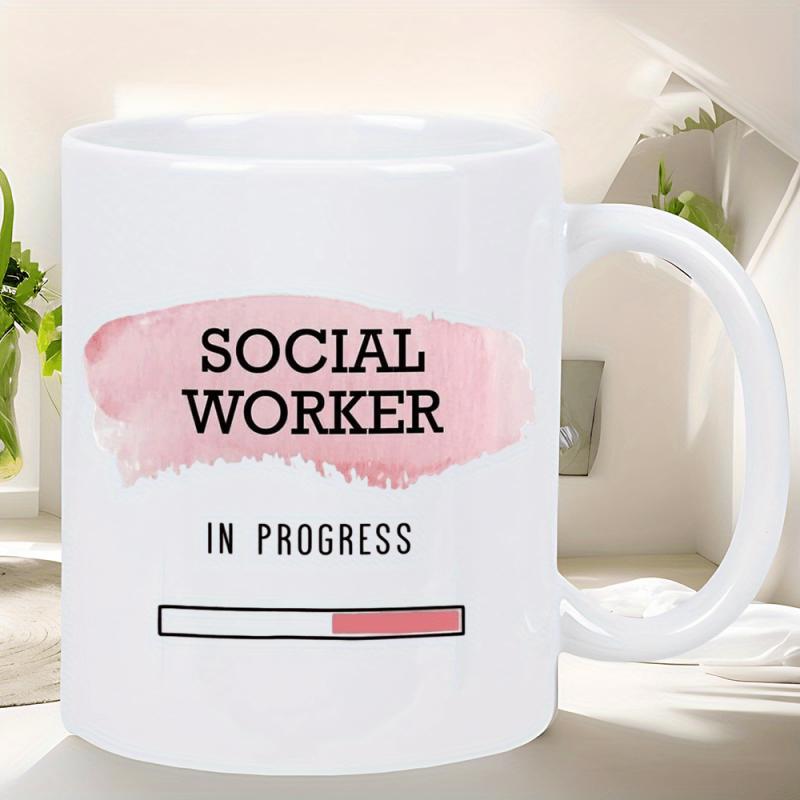 Tailorly White Ceramic 11 oz Mug - Social Worker In Progress Soft Pink Watercolor Brushstroke With A Linear Loading Progress Bar Mug