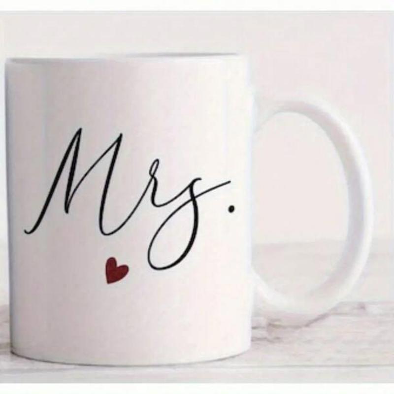 Tailorly White Ceramic 11 oz Mug - Mrs Minimalist Elegant Script Text With A Small Red Heart Mug