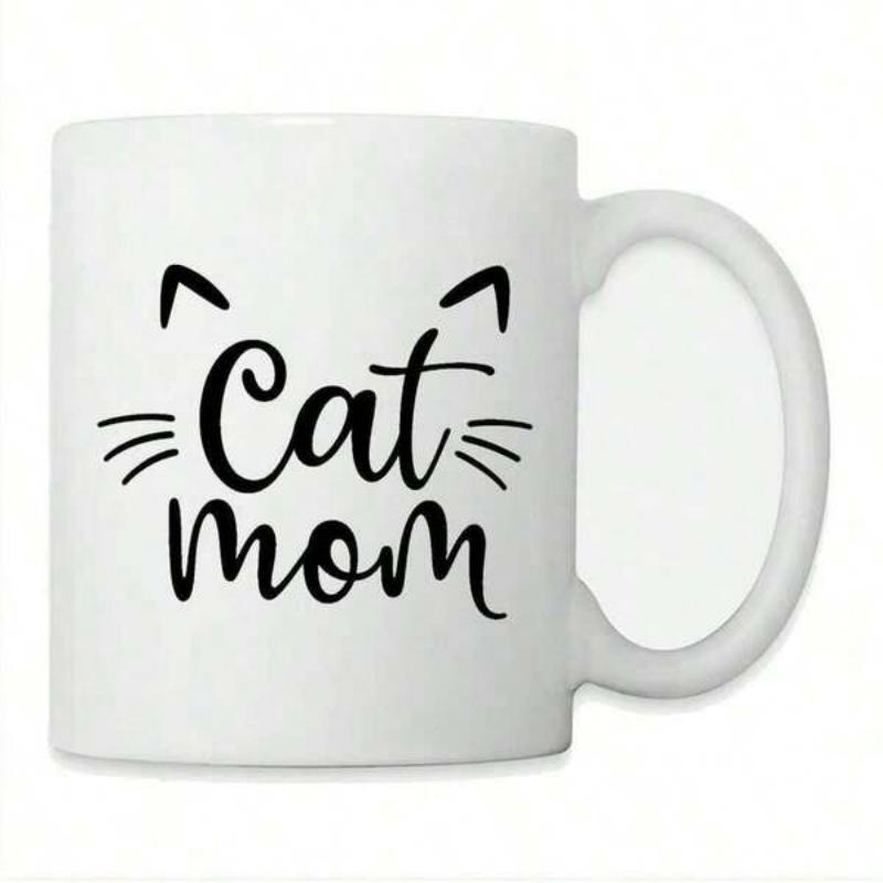 Tailorly White Ceramic 11 oz Mug - Cat Mom Minimalist Silhouette Features With Delicate Ears And Whiskers Around Scripted Cat