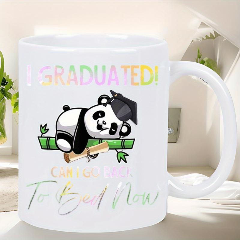 Tailorly White Ceramic 11 oz Mug - I Graduated Going Back To Bed Now Cute Panda Wearing Black Graduation Cap Resting On Green Bamboo Panda