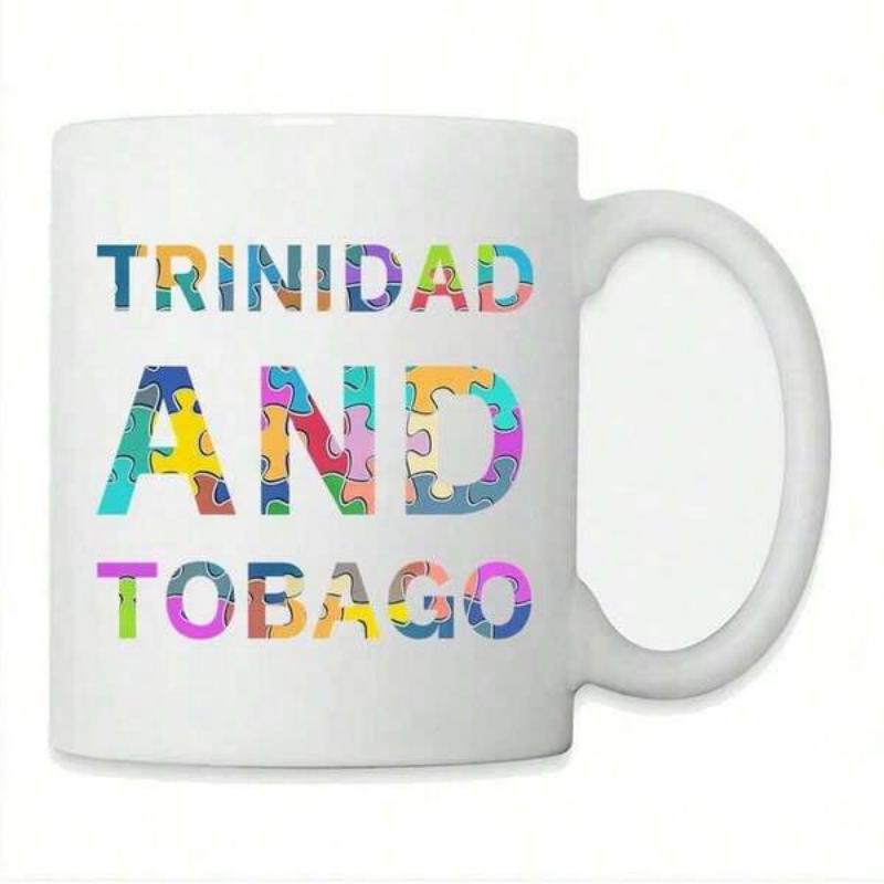 Tailorly White Ceramic 11 oz Mug - Trinidad And Tobago Vibrant Puzzle Piece Texture Inside Bold Capitalized Letters Mug