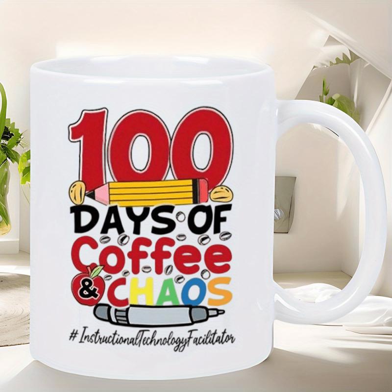 Tailorly White Ceramic 11 oz Mug - 100 Days Of Coffee Chaos Instructional Technology Facilitator Vibrant Colorful School Supplies With An Apple And A Classic