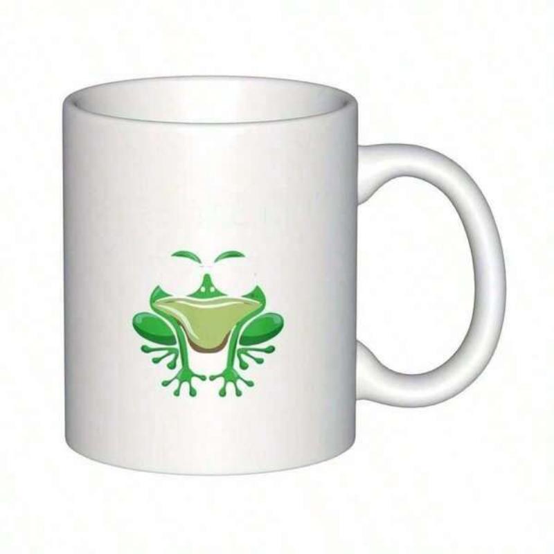 Tailorly White Ceramic 11 oz Mug - Cartoon Green Amphibian With Large Webbed Feet And Wide Mouth Frog