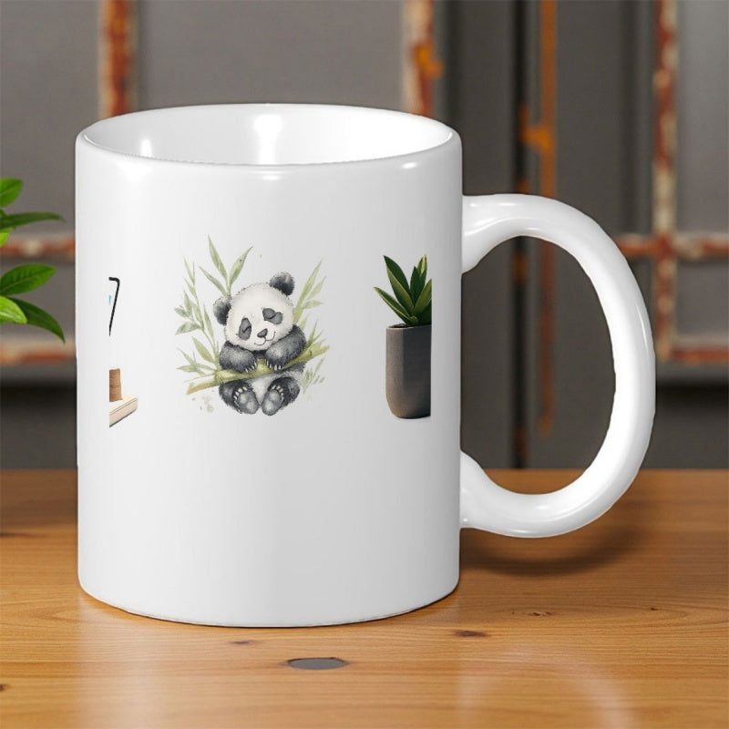 Tailorly White Ceramic 11 oz Mug - Cute Watercolor Baby Panda Sitting Peacefully Among Lush Green Bamboo Leaves Panda