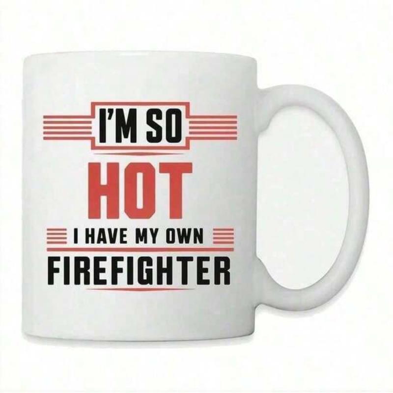 Tailorly White Ceramic 11 oz Mug - Im So Hot I Have My Own Firefighter Minimalist Horizontal Red Stripes Framing Bold Typography Sign