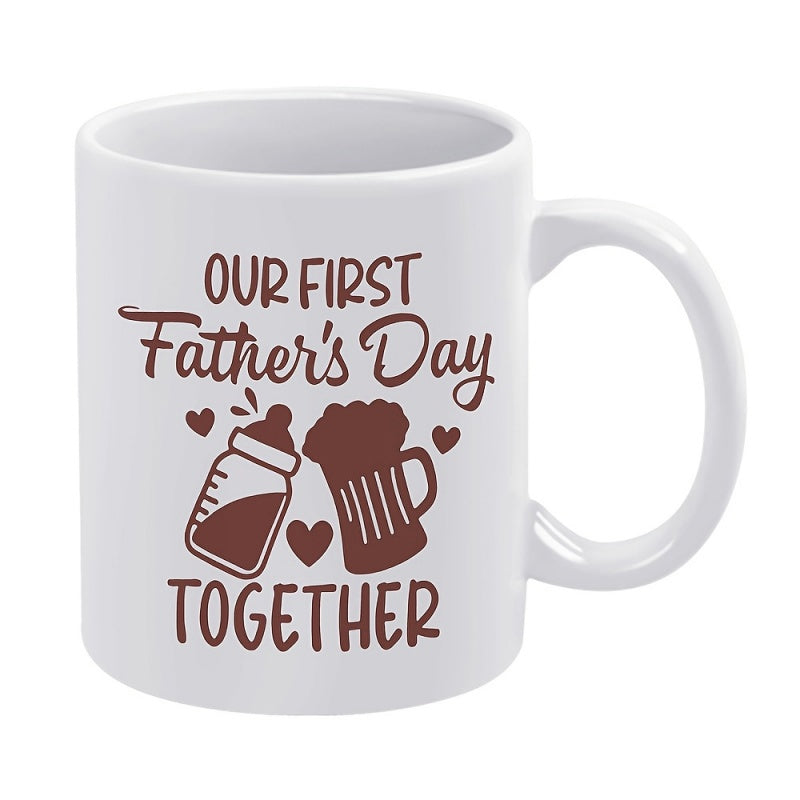 Tailorly White Ceramic 11 oz Mug - Our First Fathers Day Together Sentimental Celebration Design Featuring Baby Bottle Clinking Beer Mug