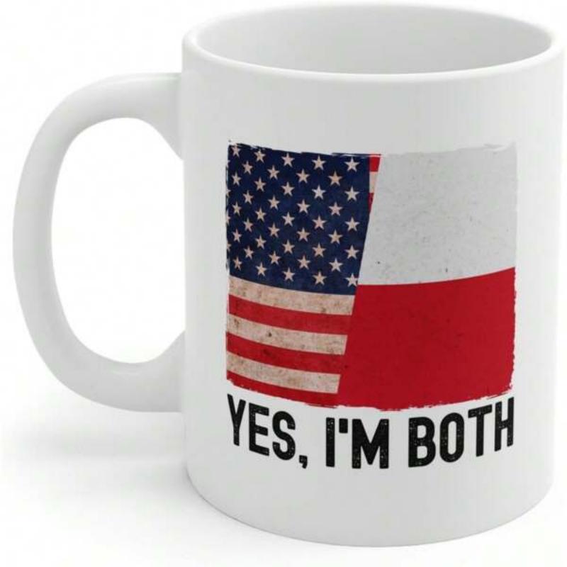 Tailorly White Ceramic 11 oz Mug - Yes Im Both Split American And Polish Flag Design With Distressed Texture Mug