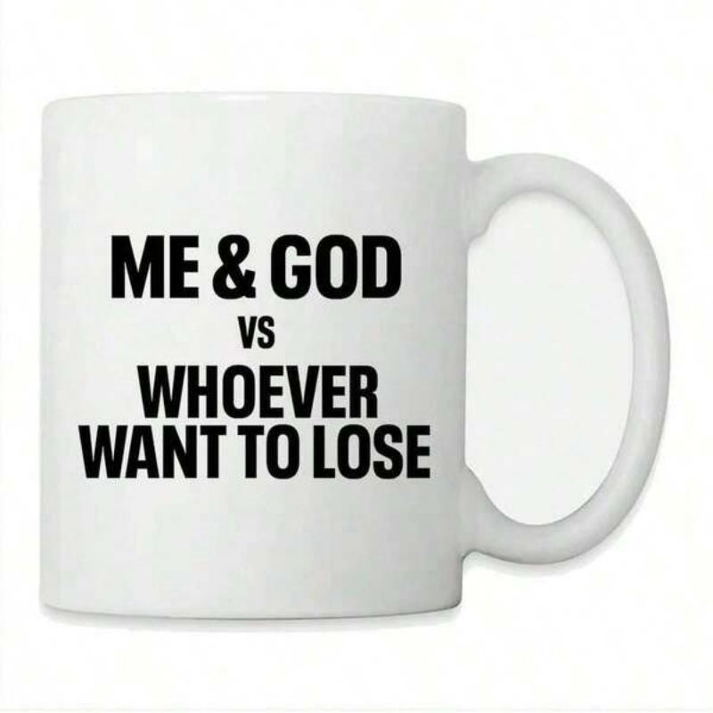 Tailorly White Ceramic 11 oz Mug - Me God Vs Whoever Want To Lose Bold Minimalist Typography Design Featuring Inspiring Religious Text Message Sign
