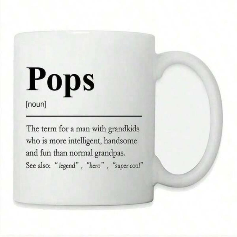Tailorly White Ceramic 11 oz Mug - Pops Definition Legend Hero Super Cool Minimalist Black Ink Dictionary Style Layout Printed Upon Clean White Surface Typography