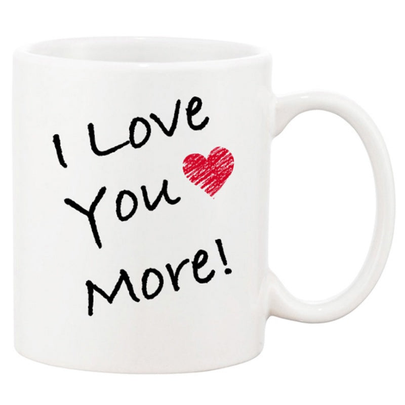 Tailorly White Ceramic 11 oz Mug - I Love You More Elegant White Ceramic Texture Featuring A Vibrant Sketchy Red Heart Mug
