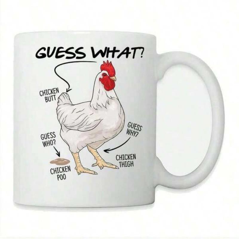 Tailorly White Ceramic 11 oz Mug - Guess What Chicken Butt Guess Why Chicken Thigh Chicken Poo Quirky Hand Drawn Farm Bird Featuring Arrows And Funny Details