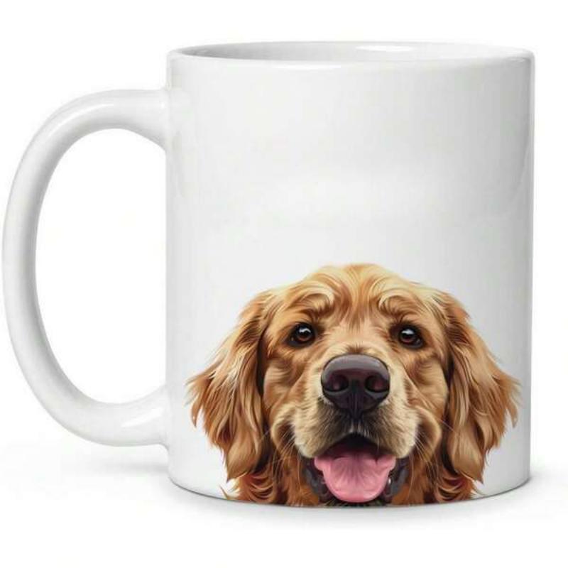 Tailorly White Ceramic 11 oz Mug - Happy Smiling Face With Soft Fur And Friendly Expression Portrait Golden Retriever