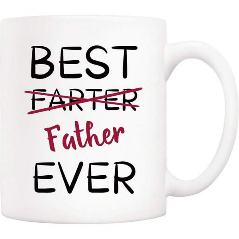 Tailorly White Ceramic 11 oz Mug - Best Father Ever Minimalist Black Bold Letters Featuring Red Strike Through Decorative Script Writing Typography