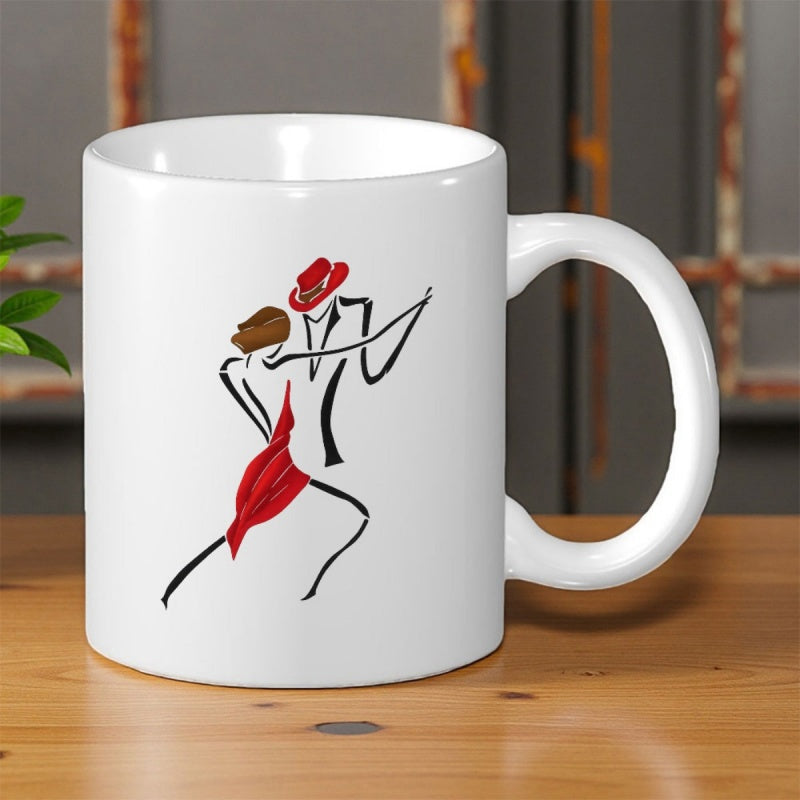 Tailorly White Ceramic 11 oz Mug - Elegant Silhouette Of A Romantic Couple Dancing Passionately Together Dancers