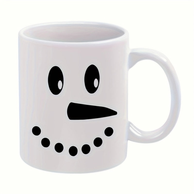 Tailorly White Ceramic 11 oz Mug - Smiling Winter Face Featuring Simple Carrot Nose And Coal Dots Snowman