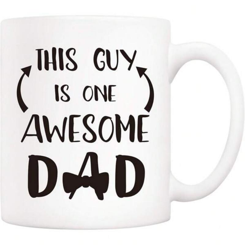 Tailorly White Ceramic 11 oz Mug - This Guy Is One Awesome Dad Simple White Ceramic Vessel Featuring Black Minimalist Text With Bowtie Mug