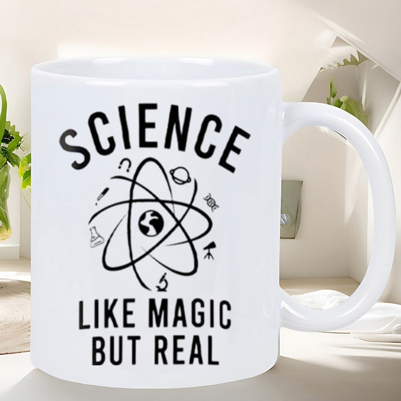 Tailorly White Ceramic 11 oz Mug - Science Like Magic But Real Detailed Atomic Model Surrounded By Scientific Symbols Mug
