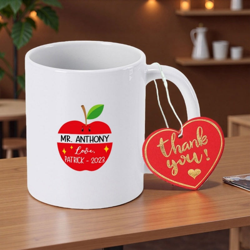 Tailorly White Ceramic 11 oz Mug - Mr Anthony Love Patrick 2023 Simple Vibrant Red Apple With A Tiny Green Leaf Apple