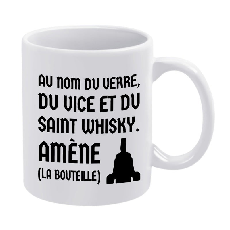 Tailorly White Ceramic 11 oz Mug - Minimalist Black Vector Silhouette Design Of A Liquid Liquor Bottle
