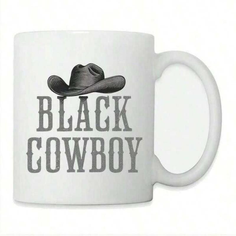 Tailorly White Ceramic 11 oz Mug - Black Cowboy Classic Silhouette Western Style Headwear Featuring Detailed Shading And Texture Cowboy Hat