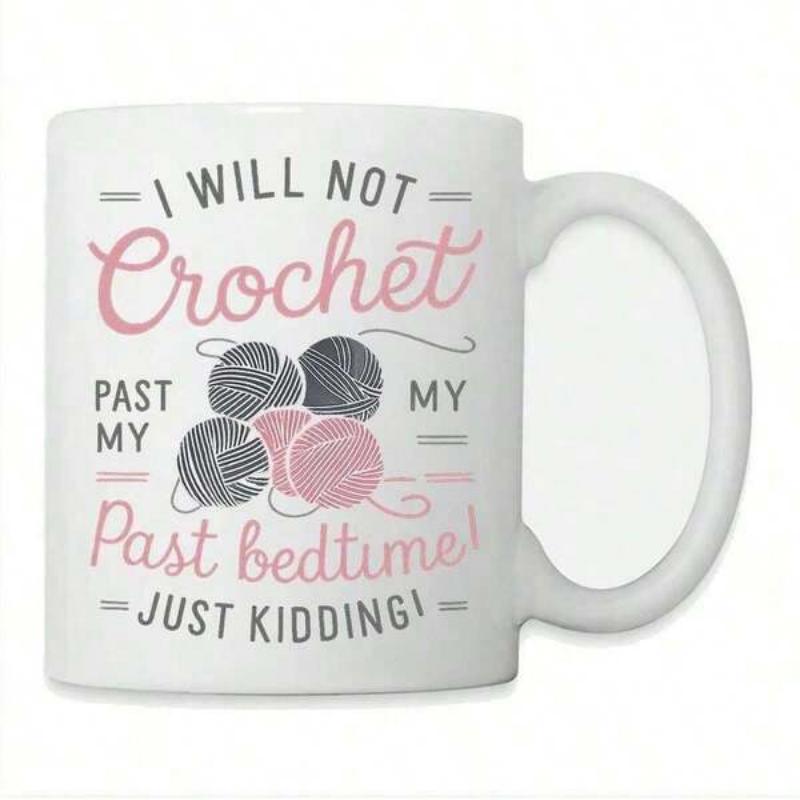 Tailorly White Ceramic 11 oz Mug - I Will Not Crochet Past My Past Bedtime Just Kidding Circular Soft Wool Yarn Balls Displayed In Minimalist Colors Yarn