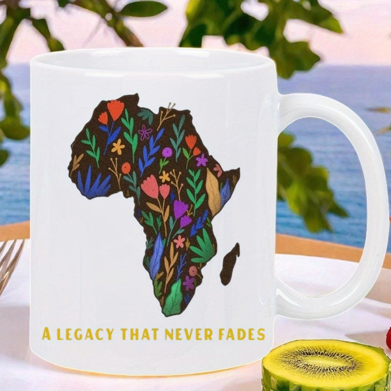 Tailorly White Ceramic 11 oz Mug - A Legacy That Never Fades Colorful Floral Patterns Flourishing Within A Silhouette Of The African Map