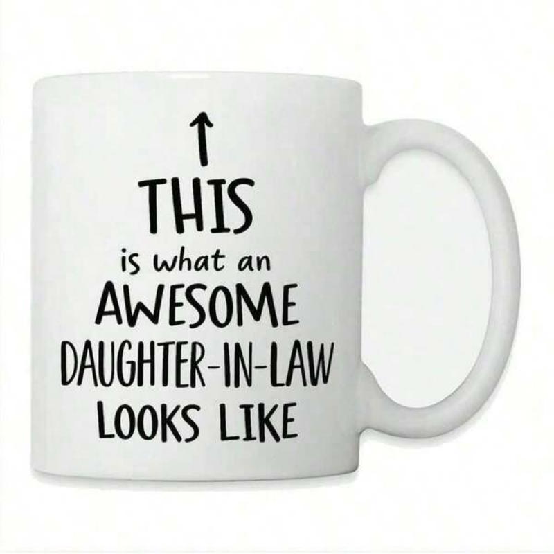 Tailorly White Ceramic 11 oz Mug - This Is What An Awesome Daughter In Law Looks Like Minimalist Black Typography Featuring A Single Pointing Arrow Graphic Sign