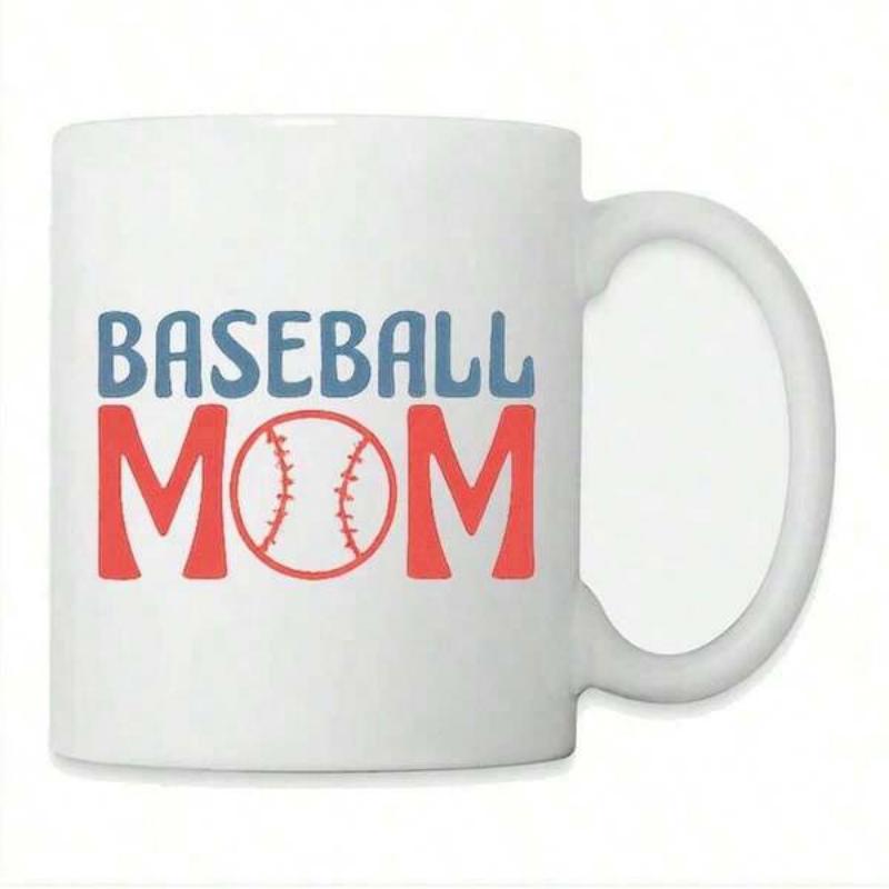 Tailorly White Ceramic 11 oz Mug - Baseball Mom Artistic Sporty Lettering Featuring Iconic Red Stitched Spherical Round Authentic Baseball