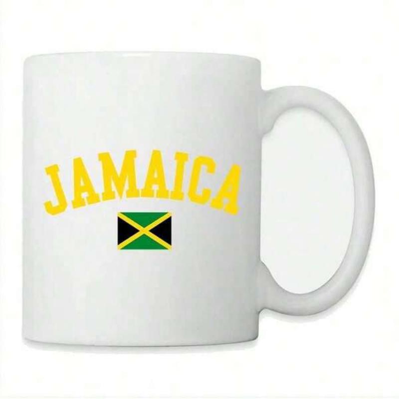 Tailorly White Ceramic 11 oz Mug - Jamaica Arched Yellow Text Above A Rectangular Vibrant National Flag Symbol Flag