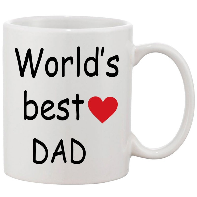 Tailorly White Ceramic 11 oz Mug - World's Best Dad White Ceramic Vessel Featuring Small Red Heart Among Playful Handwritten Text Mug