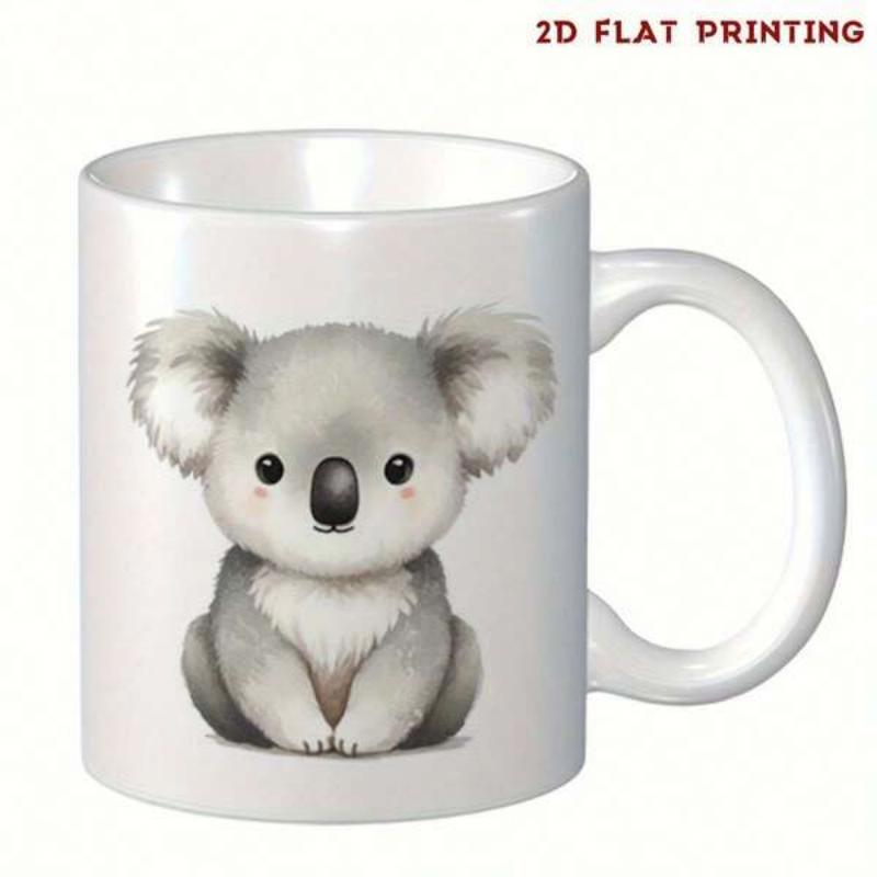 Tailorly White Ceramic 11 oz Mug - Adorable Fluffy Grey Animal Sitting Calmly On A White Surface Koala