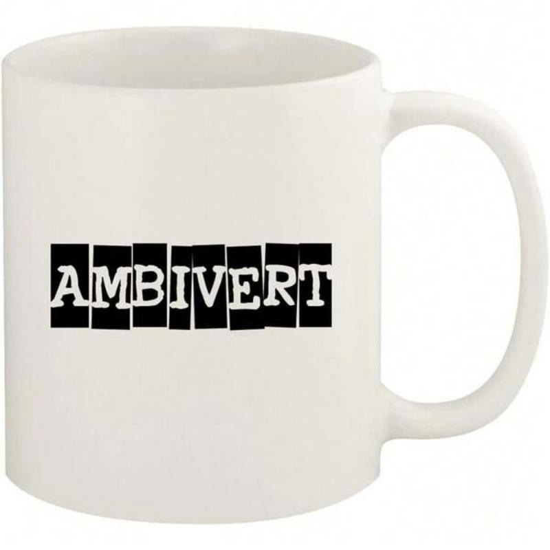 Tailorly White Ceramic 11 oz Mug - Ambivert Minimalist Black Rectangular Blocks Enclosing Bold White Typewriter Style Text Mug