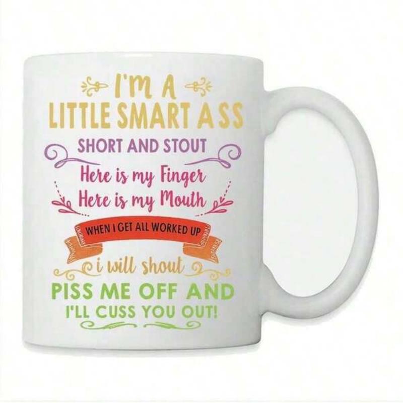 Tailorly White Ceramic 11 oz Mug - Im A Little Smart Ass Vibrant Colorful Script Typography Surrounded By Decorative Swirls And Minimalist Ribbon Mug