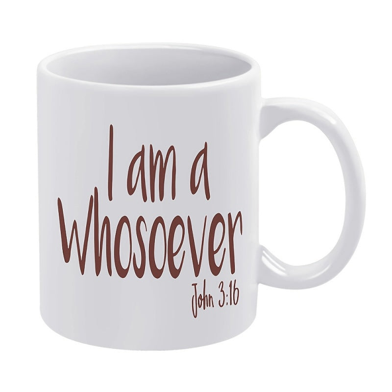 Tailorly White Ceramic 11 oz Mug - I Am A Whosoever John 3 16 Handwritten Brown Lettering Centered On Clean Religious Mug