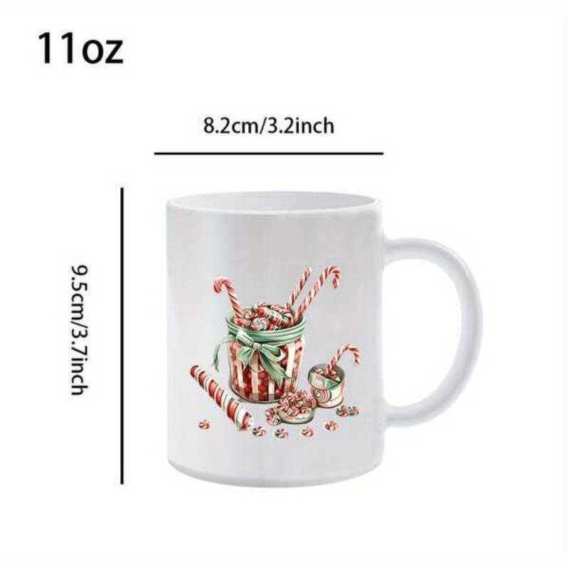 Tailorly White Ceramic 11 oz Mug - Festive Christmas Hot Cocoa With Candy Canes And Marshmallows Decorative Seasonal Mug