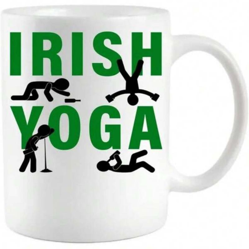 Tailorly White Ceramic 11 oz Mug - Irish Yoga Funny Stick Figures In Various Drunk Poses Displaying Humorous Stances Stickman