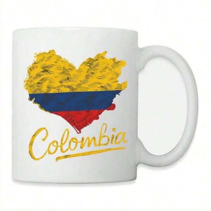 Tailorly White Ceramic 11 oz Mug - Colombia Vibrant National Flag Colors Inside A Textured Artistic Style Heart