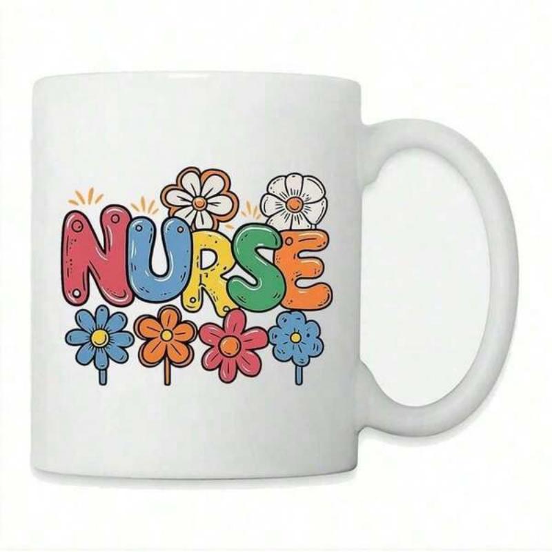 Tailorly White Ceramic 11 oz Mug - Nurse Retro Style Colorful Flowers Surrounding Bold Bubbly Letters Nurse