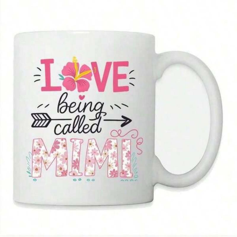 Tailorly White Ceramic 11 oz Mug - Love Being Called Mimi Vibrant Floral Bloom With Decorative Arrows And Artistic Lettering Style Hibiscus