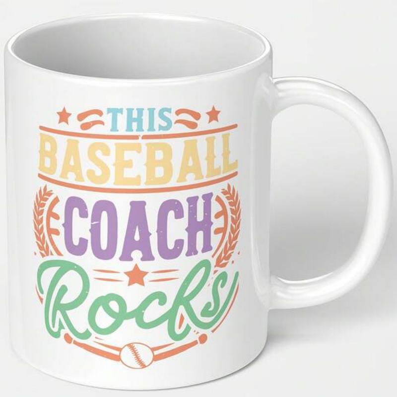 Tailorly White Ceramic 11 oz Mug - This Baseball Coach Rocks Vintage Retro Design Featuring Stars And Laurels Within A Sporty Baseball