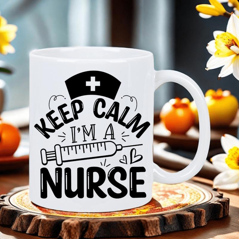 Tailorly White Ceramic 11 oz Mug - Keep Calm Im A Nurse Professional Medical Elements Featuring A Classic Nurse Hat And Syringe Mug