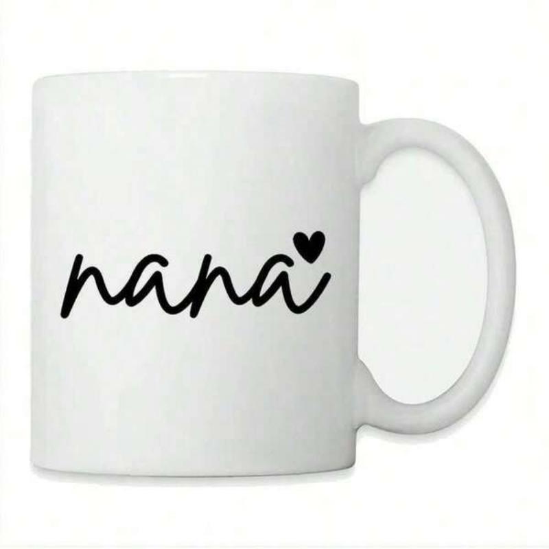 Tailorly White Ceramic 11 oz Mug - Nana Minimalist Script Design With A Small Delicate Solid Black Heart Mug