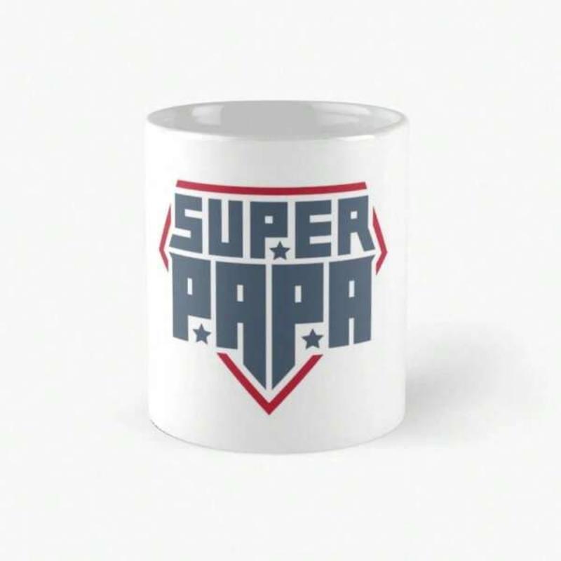 Tailorly White Ceramic 11 oz Mug - Super Papa Bold Navy Typography Inside A Red Outlined Geometric Shield Emblem