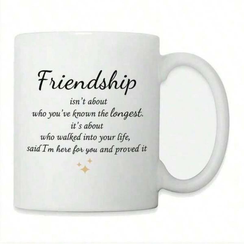 Tailorly White Ceramic 11 oz Mug - Friendship Minimalist With Delicate Golden Sparkling Stars Detail Mug