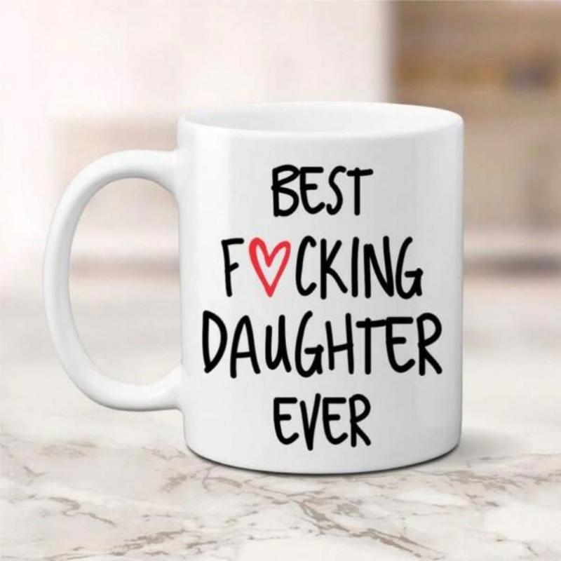 Tailorly White Ceramic 11 oz Mug - Best Daughter Ever Simple Minimalist With Creative Hand Drawn Lettering Mug