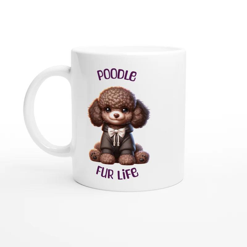 Tailorly White Ceramic 11 oz Mug - Poodle Fur Life Adorable Brown Dog In Black Suit And White Bow Tie Poodle