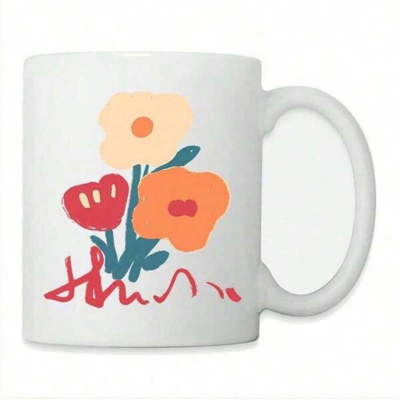 Tailorly White Ceramic 11 oz Mug - Artistic Abstract Colorful Flowers Blooming With Simple Minimalist Hand Drawn Elements Flower